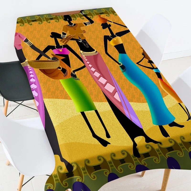 Bluejw Digital Printed African Tribe Woman Design Polyester Fabric Tablecloth - Image 1